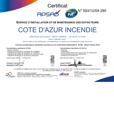 Certification incendie APSAD R4 06, 83, 04 et Monaco